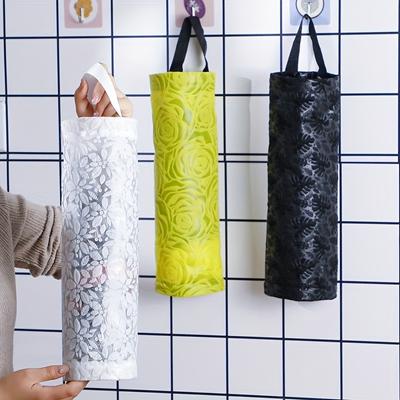 Convenient and Waterproof Wall-Mounted PVC Plastic Bag Storage Rack with Linen Texture Shopping Bag Dispenser - Easy Bottom Access