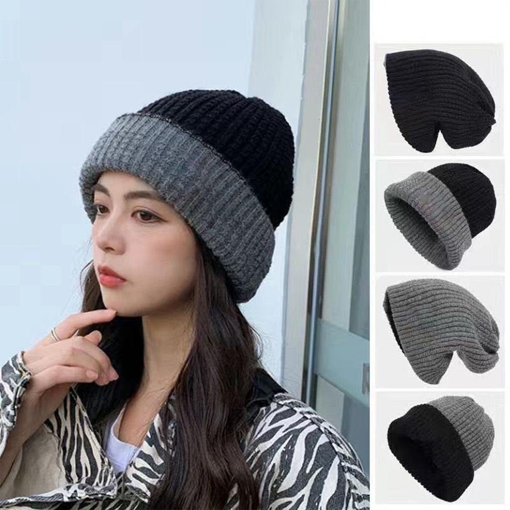Double-sided Pile Cap, Thickened Warm Knitted Cap For Girls, Student Couple Woolen Cap, Big Head Circumference Postpartum Cap.