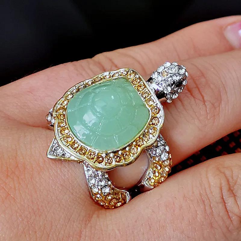 Classic Fashion Cute Turtle Rings Crawl Animal Green Turtle Shell Rhinestone Rings For Women Girl Glamour