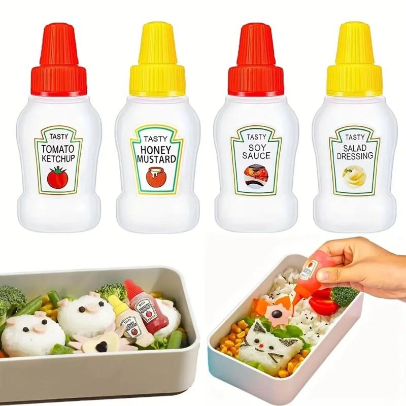 4-piece Mini Tomato Sauce Bottle 25ml Seasoning Squeeze Plastic Portable Container Bottle Suitable for Adult Office Use