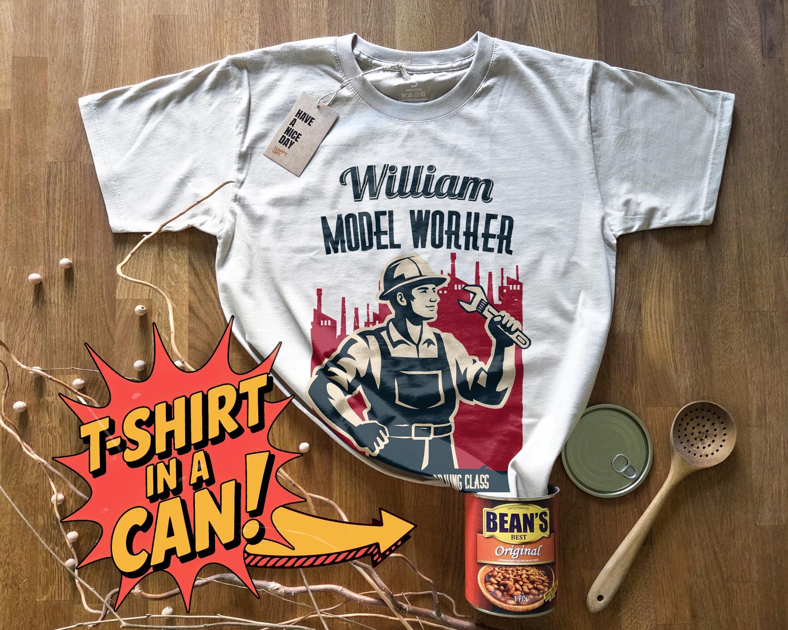 Model Worker, Finest Son of the Working Class | T-Shirt in a Can! | Custom Gift for Any Occasion, T-Shirt for Birthday, Christmas & More! S