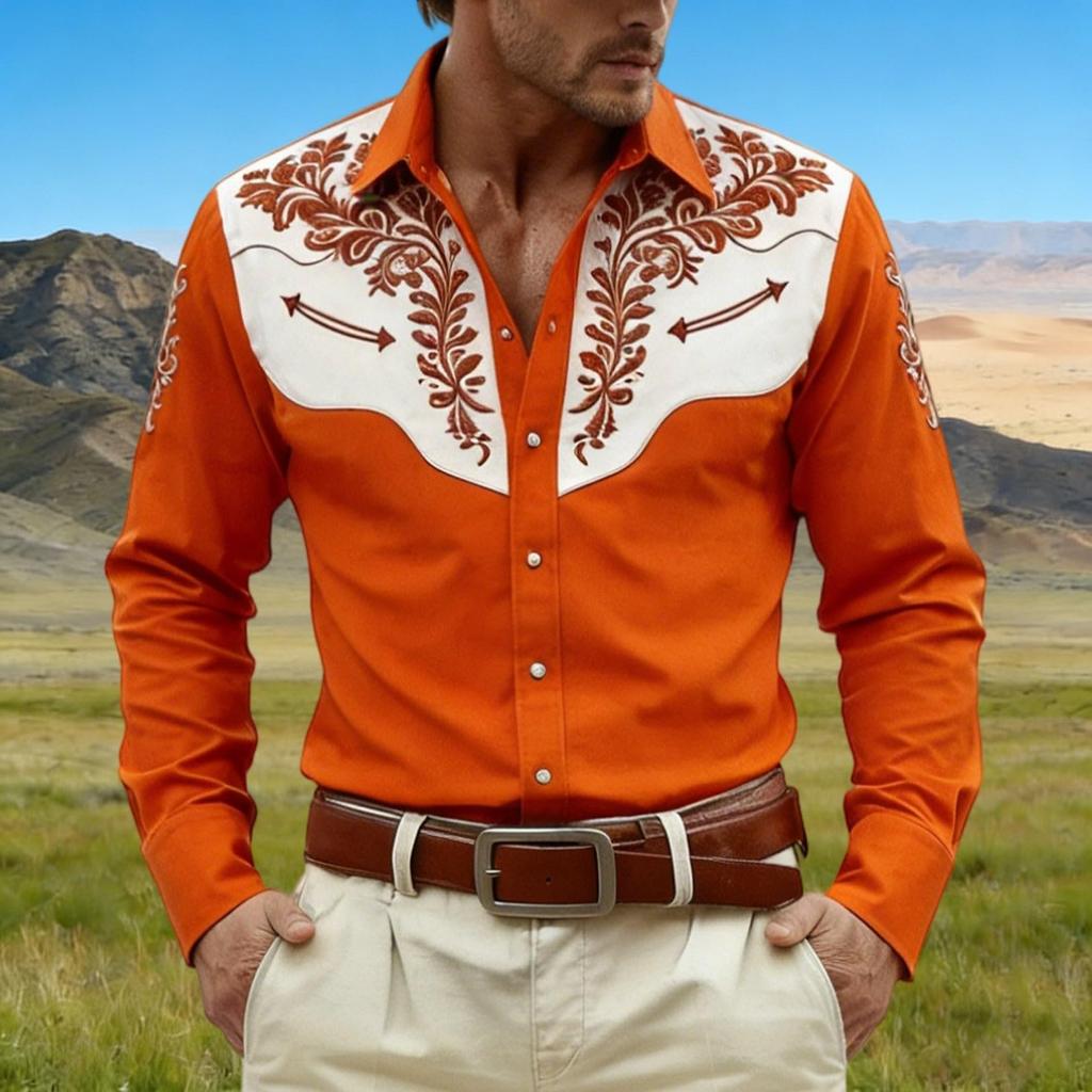 Camisa de manga larga para hombre con botones y cuello estampado para uso casual