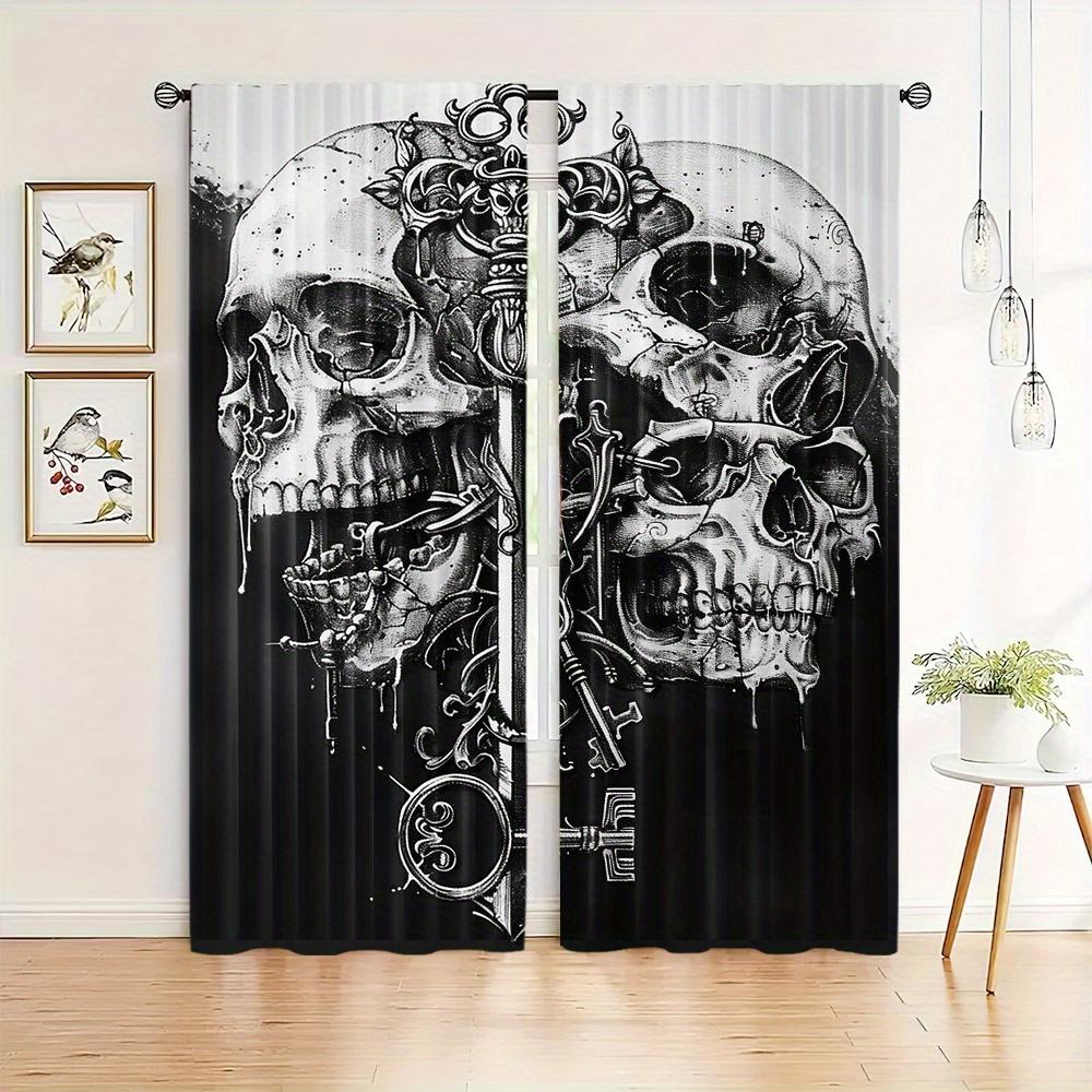2pcs Skull Pattern Curtains Decorative Grommet Top Window Drape Window Treatments For Bedroom Living Room Home Decor Cortinas