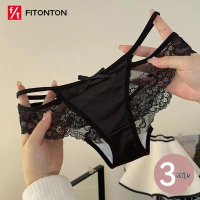 FitonTon Women's Sensual Lace Satin Bikini Briefs - 3 Pack