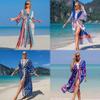 2022 European & American Beach Cover-Up: Printed Rayon Vacation Cardigan Bikini Sun Protection Shirt for Women