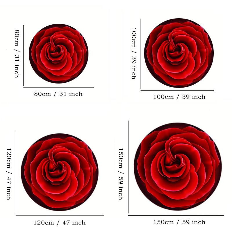 Luxury Red Rose Pattern Round Shape Floor Mats Kitchen Hallway Runner Rug Bedroom Living Room Soft Carpet Non-slip Area Rug