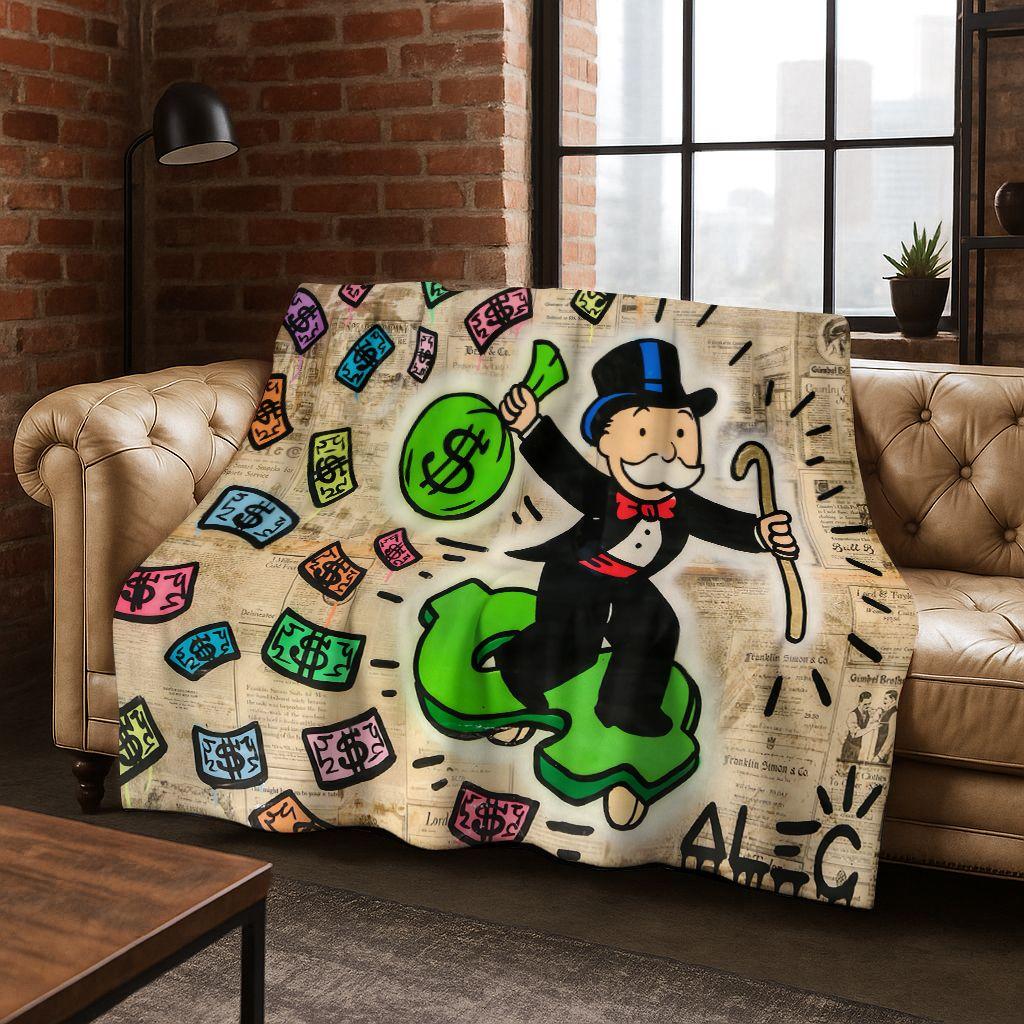 Rich Cartoon Monopoly Dollar Game Money Flannel Blanket,Cozy Soft Throw Blanket for Home Bedroom Bed Sofa Picnic Cover Gift Kids