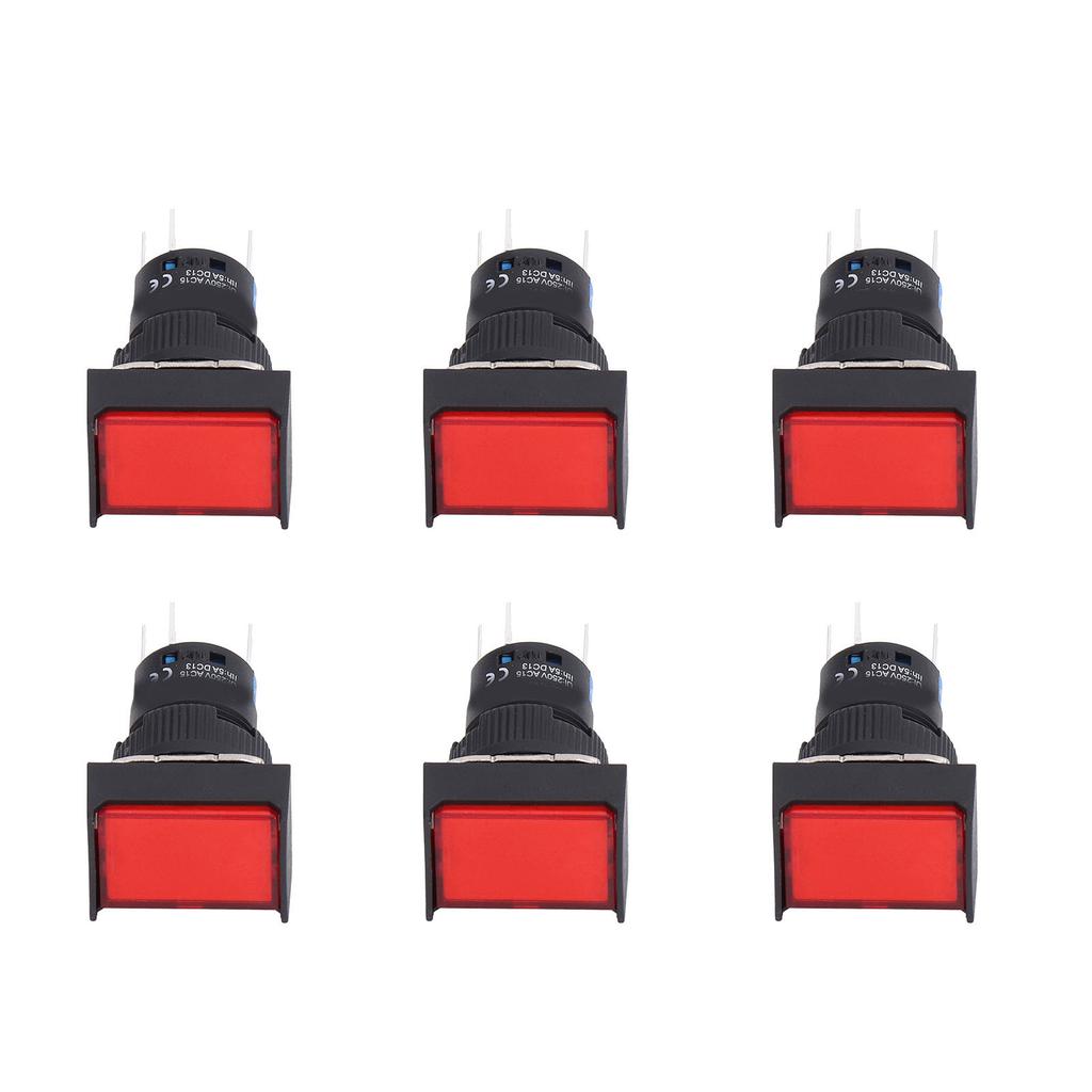 25Pcs Push Button Switch Self Locking Momentary 16mm Square with Light Set Kit 24VRed
