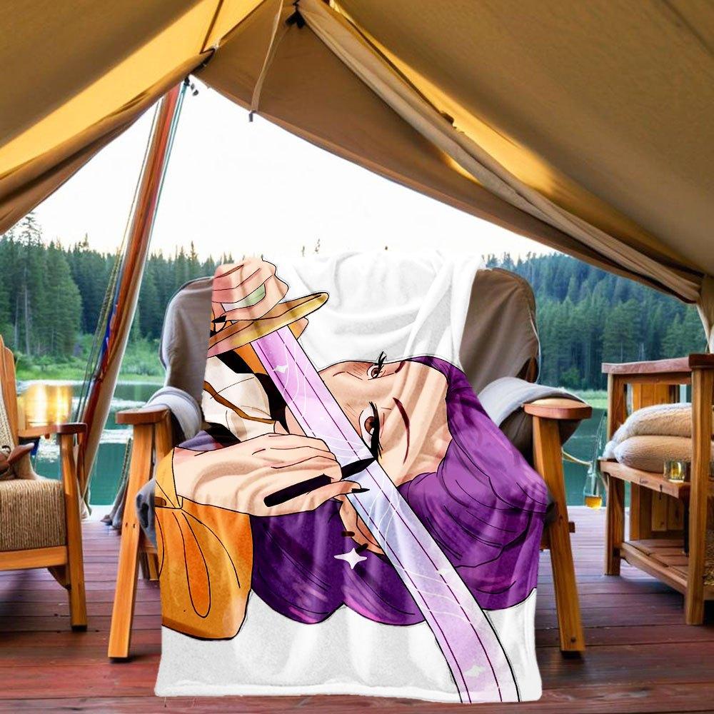 

Magical Sword Art Print: Purple Hair Warrior with Sparkling Blade Blanket Lightweight Flannel Throw Blanket for Sofa, Bed, Travel, Camping, 130x150cm