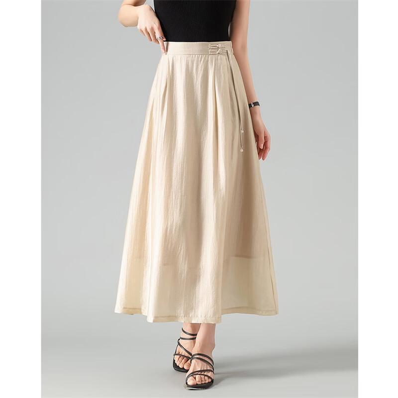 Elegant New Chinese Style Tencel A-Line Skirt