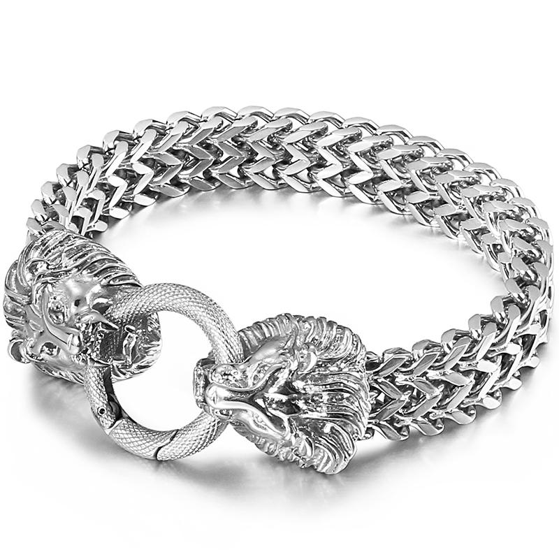 

Мужской браслет в стиле стимпанк с головой льва, роскошные мужские браслеты из нержавеющей стали 316L из 18-каратного золота, готические украшения 22.5CM серебряный