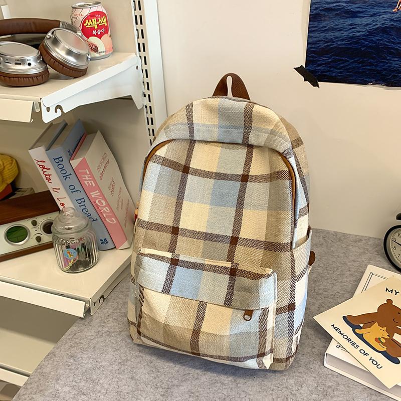 Women Plaid Backpack Campus Student Schoolbag Travel Backpack