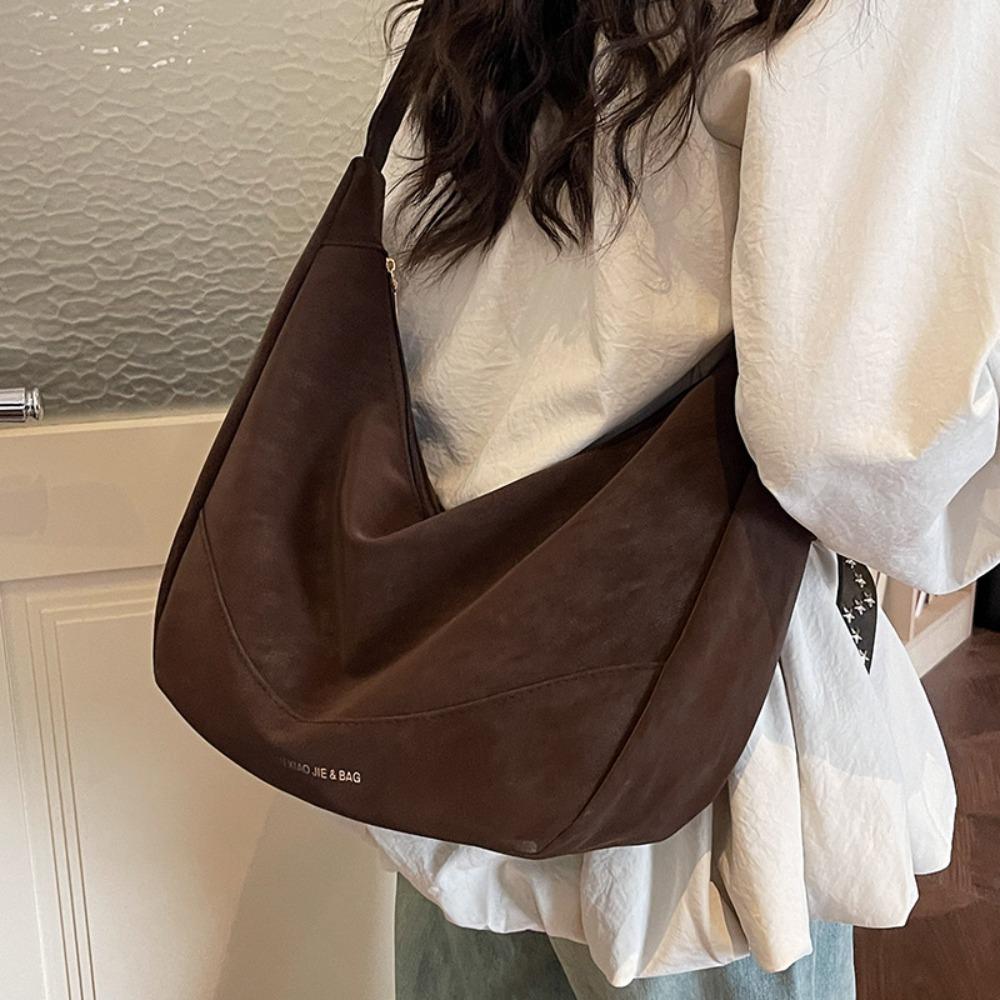 Fashion Casual PU Leather Shoulder Bag Large Capacity Zipper Commuting Bag Underarm Bags