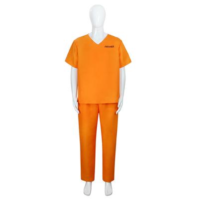Adult Orange Prison Uniform Cosplay Costume Letter Print Short Sleeve Carnival Party Cosplay Jail Outfit Playsuit For Men Women