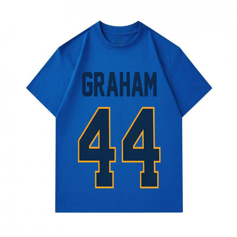 Men's 100% Cotton Crew Neck Short Sleeve T-Shirt, Casual Graham 44 Number Printed Athletic Style Soft Breathable Summer Daily Wear Graphic Tee for Mal