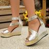 Color-Blocked Wedge Sandals 2025 Summer New Arrival Plus Size Women's Sandals Thick-Soled Covered-Heel Sandals
