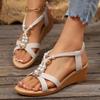 Wedge sandals summer 22 new large size bohemian elastic foot cover fish mouth Roman sandals