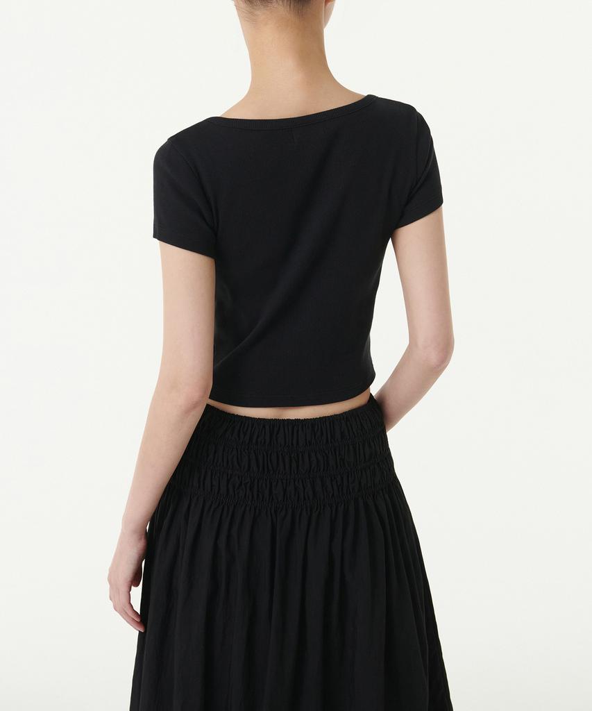 MUSINSA STANDARD WOMAN Women'S Slim Crop Square Neck Button T-Shirt [Black]