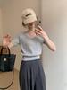 2025 Spring Korean-Style Casual U-Neck Short-Sleeve Knit Top - Solid Color