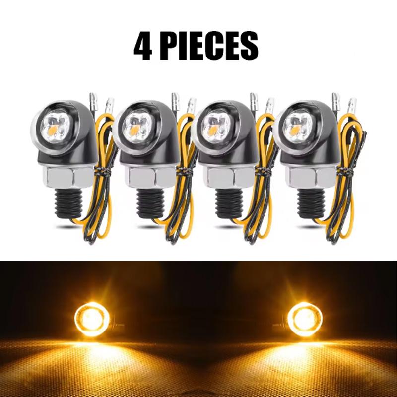 8mm Aluminium Motorcycle Mini LED Turn Signal Lights Lamp Flasher Indicator DRL Brake Stop Lights for Cafe Racer Bobber Chopper