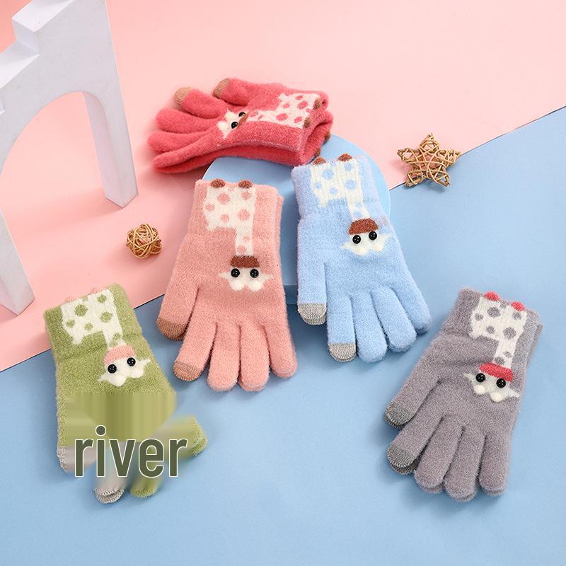 Luvas de Inverno Infantis de Desenho Animado sem Dedos - Tricô de Lã Fofo de Cinco Dedos para Esportes Ciclismo de Meninas