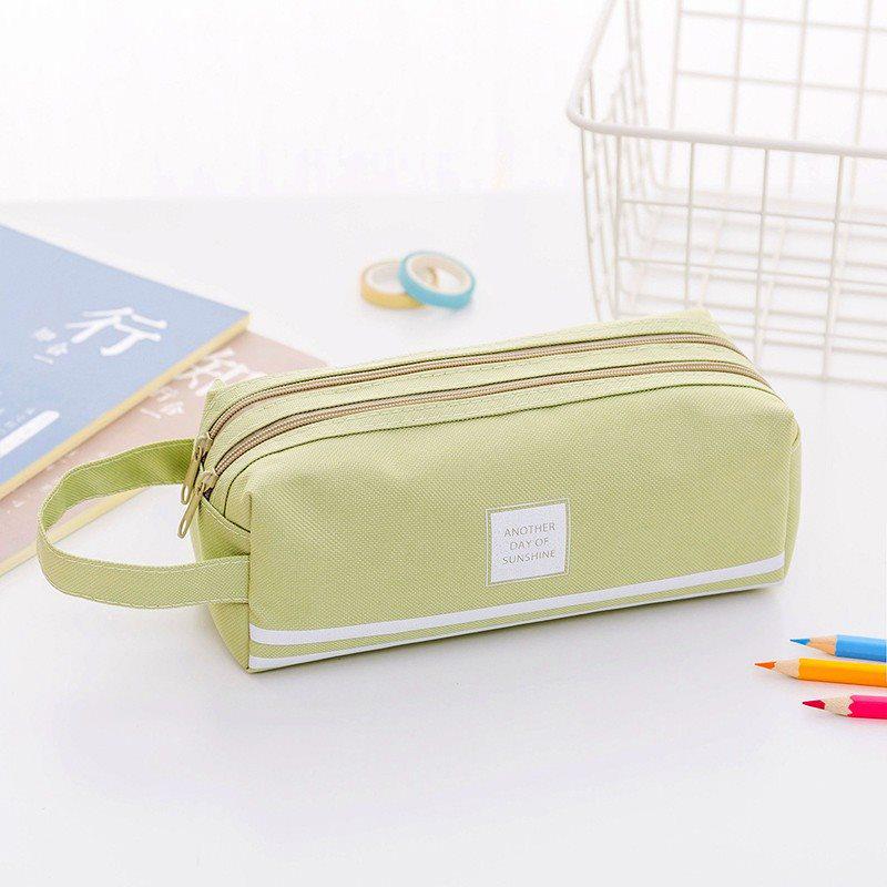 Ins Style Double Layer Canvas Pencil Case for Students - Simple, Creative Design with Zippers
