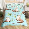 Sea Otter Duvet Cover Set Ocean Creature Otter Toddler Soft Polyester Bedding Set Cute Cartoon Animal Print Comforter Cover Sets