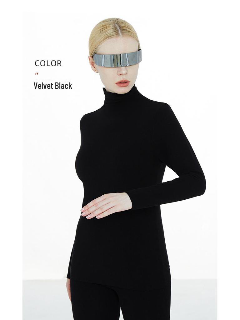 Damski Termiczny Aksamitny Sweter z Golfem i Maską - Odprowadzająca Wilgoć Jesienna Warstwa Bazowa