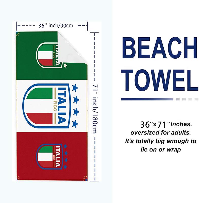 Italy National Football Print Beach Towel, Large Soft Quick Dry Towel for Beach Camping Swimming
