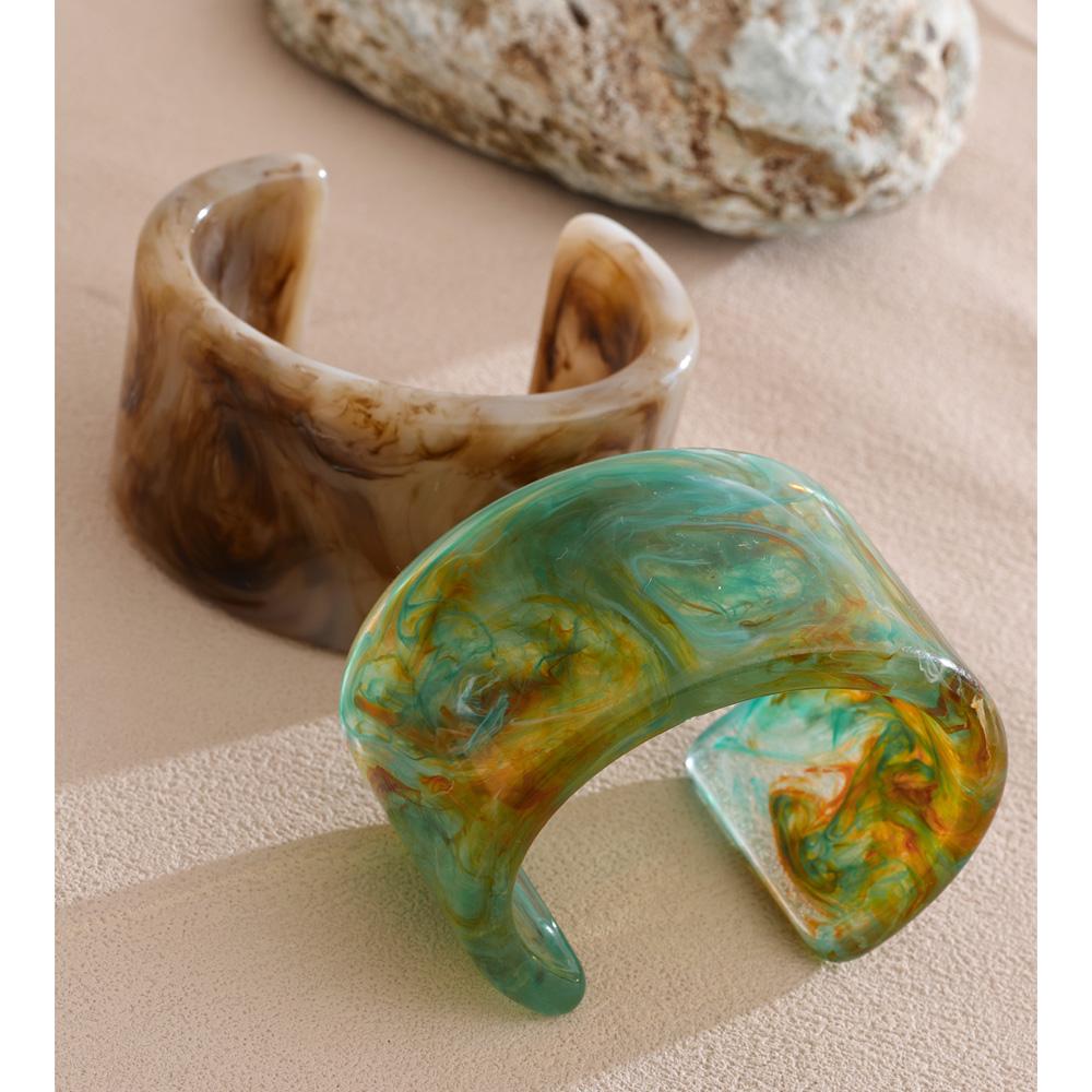 Eetit Large Acetic Acid Acrylic Wide Open Cuff Bracelet Bangle Waterproof 2025 Statement Wrist Jewelry Gray Green Accessories