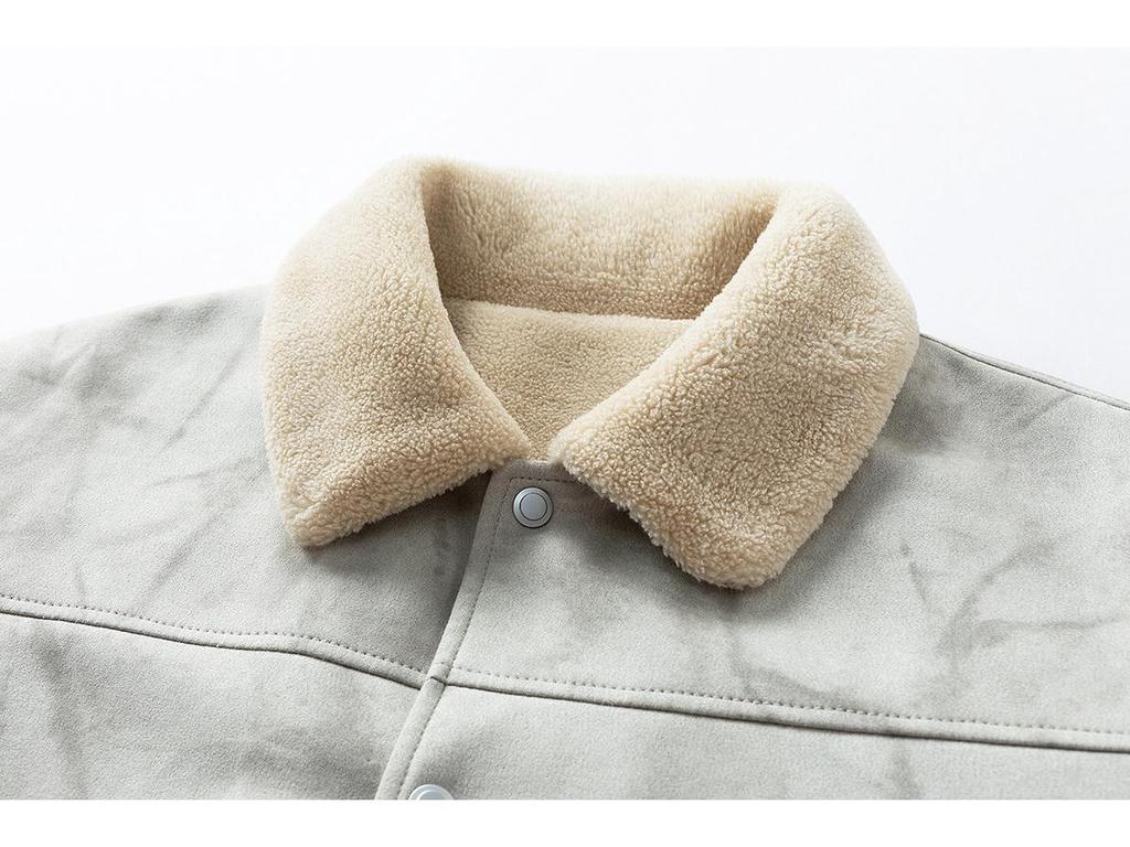 Men's Plush Fleece-Lined Suede Lapel Jacket: Business Casual, Versatile, Loose-Fit, Fashionable, Comfortable.