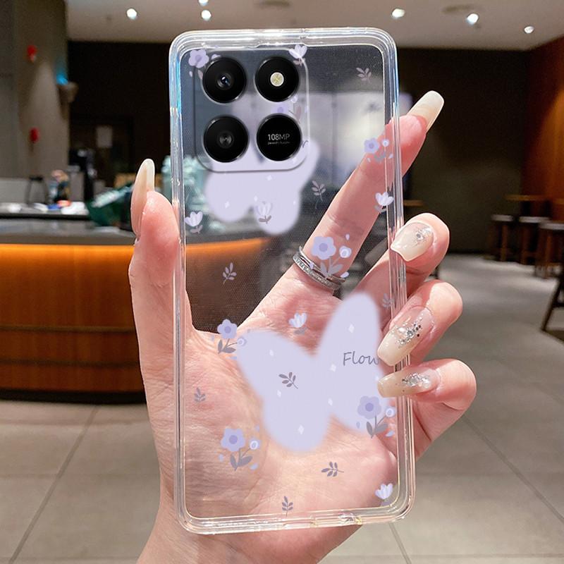 For Honor 400 Smart 5G Case Honor X7d 4G 5G Cover Clear Luxury Fashion Butterfly Flower Soft TPU Silicone Transparent Phone Case