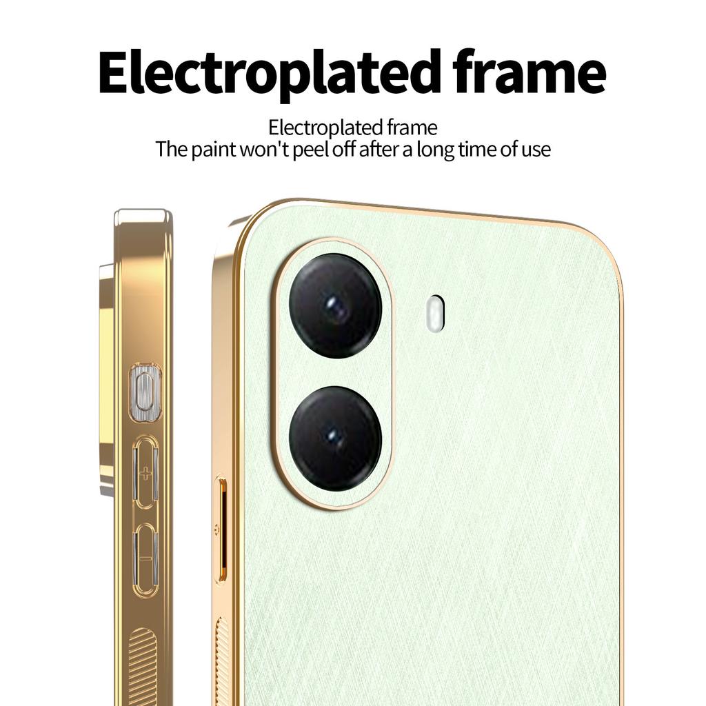 For Xiaomi Poco X7 Pro, Phone Case Luxury Brushed Leather Electroplated Bumper Soft TPU Cover