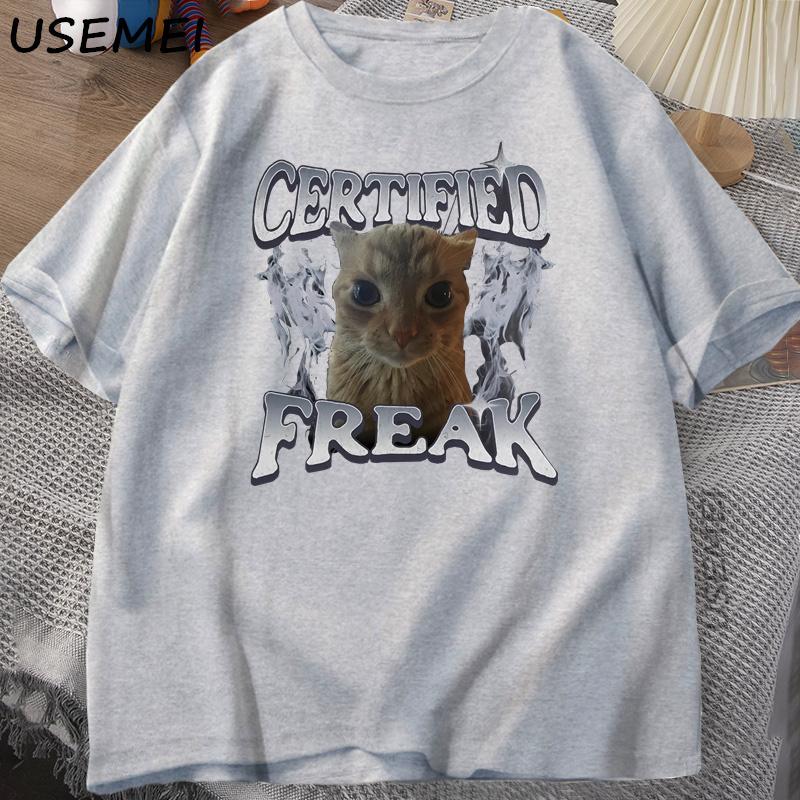 Certified Freak Funny Cat Meme TShirt Unisex Women Vintage Kitty Graphic Tee Funny Pet Humor Unisex 90s Y2k Clothes Cotton Tshirt