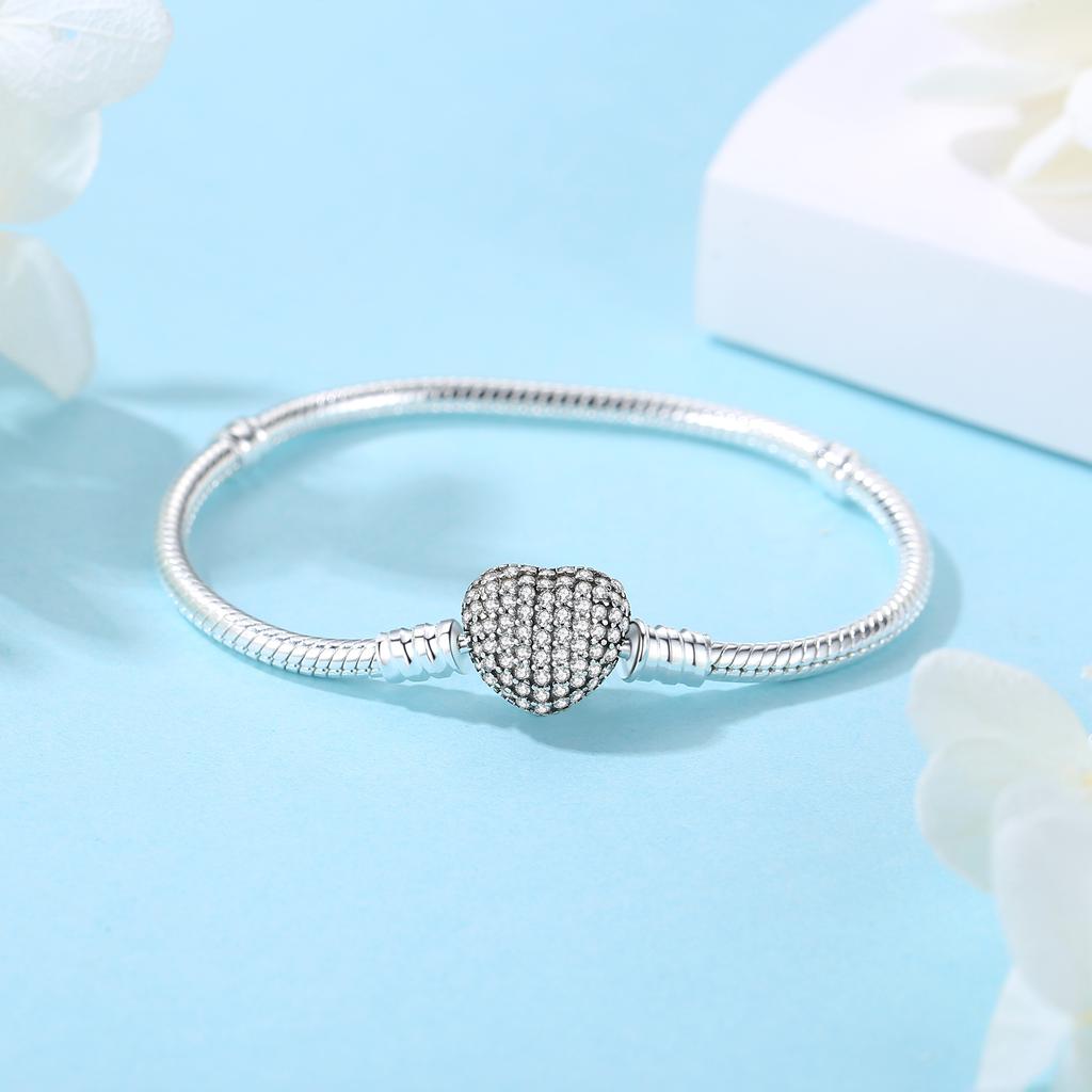 Original  Bracelets Bangles Crystal Ball Love Heart Clasp Beads Charms Moments Bracelet For Women DIY Jewelry
