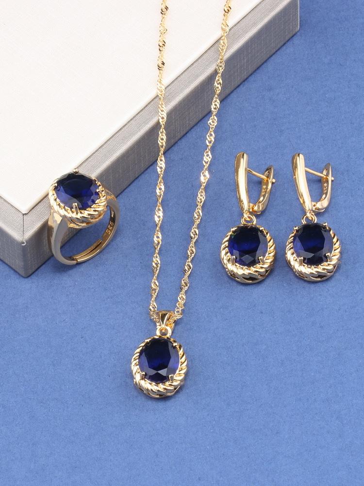 Romantic Wedding Fashion Women Accessories Necklace And Earrings Ring Colorful Zircon Sets  Gold Plated Jewelry For You Gift