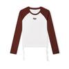 Simple Color Blocked Raglan Fitted Comfortable Versatile Casual Long Sleeve T-Shirt Women Tops Terracotta Brown F11W439205FBN