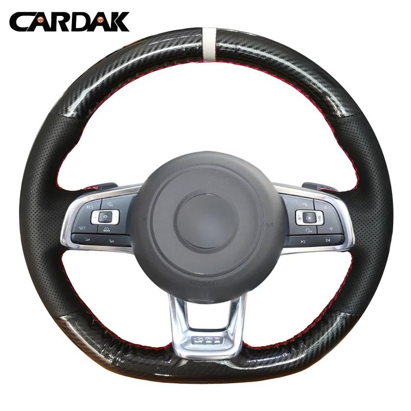CARDAK Schwarzes Wildleder Leder Auto Lenkradbezug für Volkswagen Golf 7 MK7 GTI R VW Polo Scirocco 2015 2016