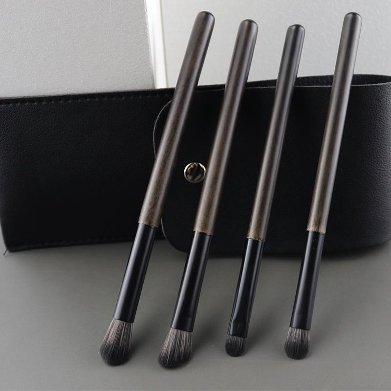 Eyeshadow Brush Set - Little Grape 4-Piece: Portable Makeup Brushes with Soft Animal Hair for Blending Eyes and Nose Shadows.
