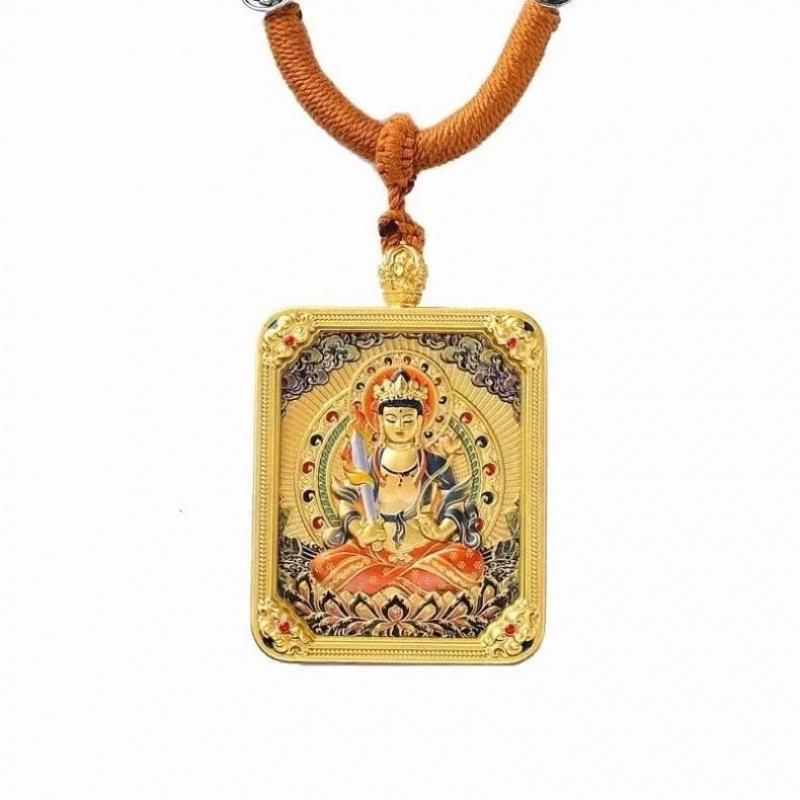 Embossed Tibetan Thangka Pendant: Gold-Swallowing Beast with Eight Great Protectors