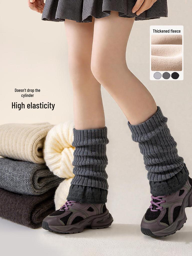 2025 Winter Tongbei Girls' Fleece-Lined Solid Leggings - Thick, Fashionable, and Warm