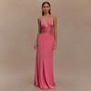 Autumn New Deep V Sexy Long Dress European and American Temperament Neck High Waist Halter Dress