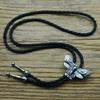 Mens Gothic Bolo Tie Cowboy Necktie Braided Leather Rope Necklace with Metal Skull Moths Pendant Jewelry Shirt Chain Ties