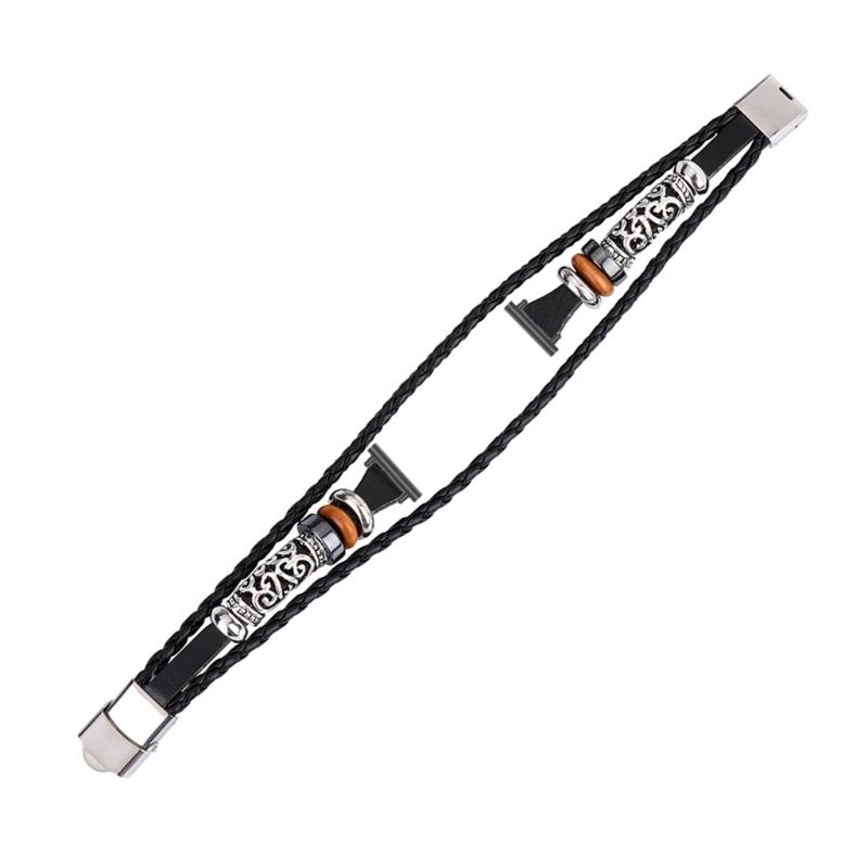 Traditional Chinese Beaded Wristband for Smartwatch Wearable PU Leather and Metal Watch Strap Belt for Everyday Use 18mm чёрный