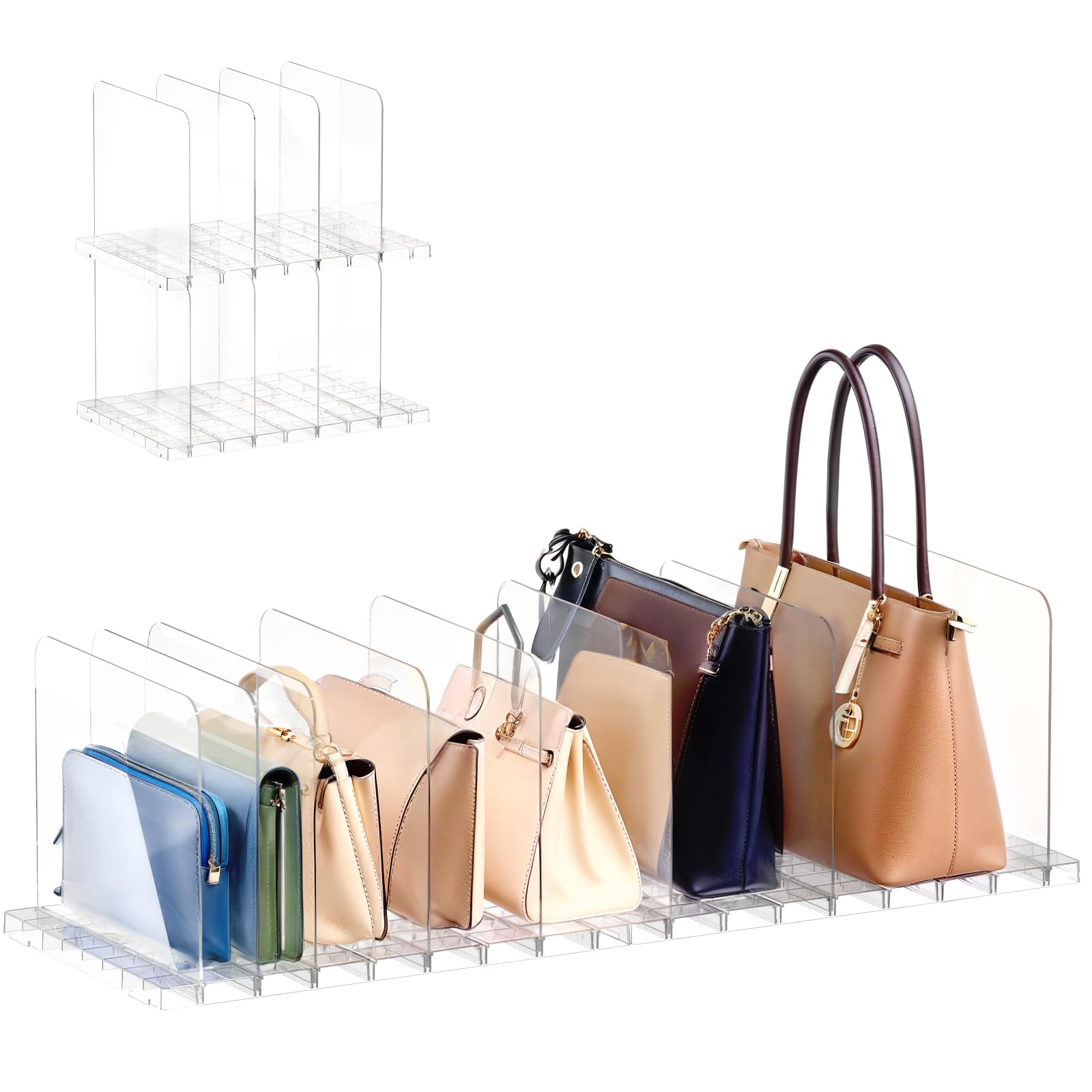 

PAVSTINE Bag Storage Set of Adjustable 4 Connectable and Stackable Easy Closet Bag 36cm x 24cm x 21cm Clear Stand, 2, Spacing, Compartments, Bases,