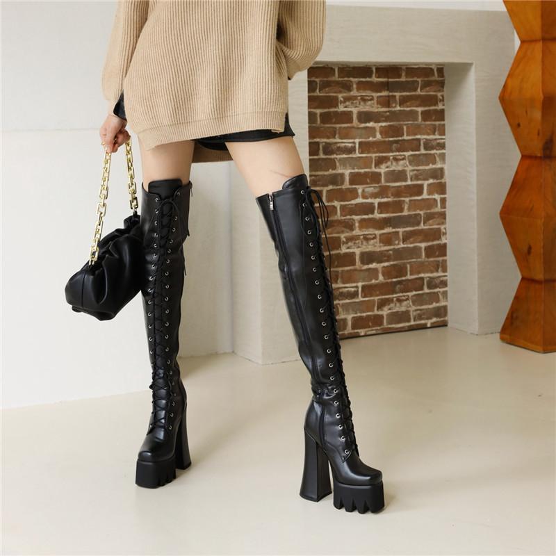 Women's High-heeled Boots, Sexy European and American Style Waterproof Platform Thick-heeled Boots, New Large-size Knee Boots In Autumn and Winter