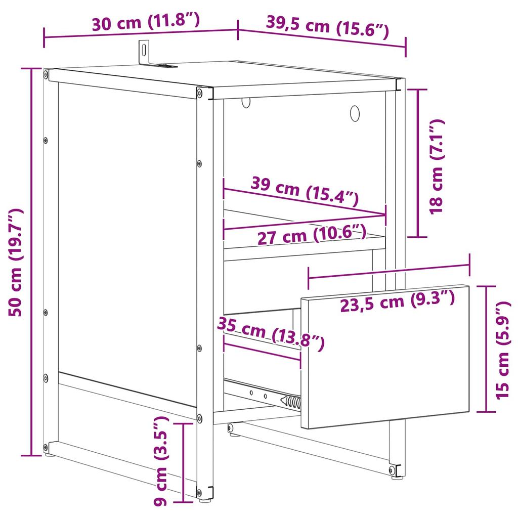 Nightstand Smoked Oak 39.5 x 30 x 50 cm Particleboard