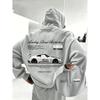Men's American-style Street Sports Style Sports Car Print Hooded Sweatshirt for Autumn Winter with Added Insulation Thickness.