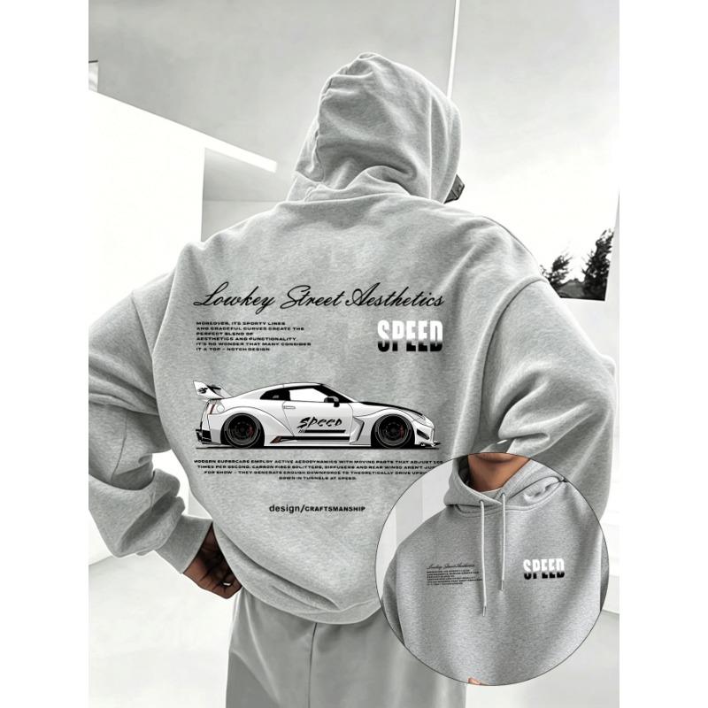 Men's American-style Street Sports Style Sports Car Print Hooded Sweatshirt for Autumn Winter with Added Insulation Thickness.