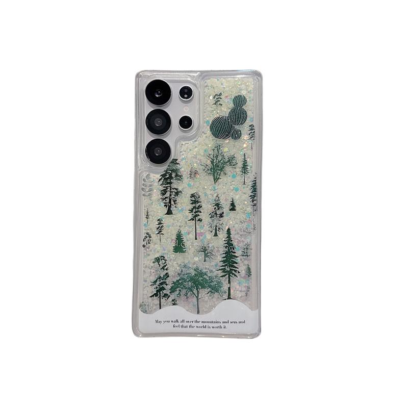 

Forest Trees Luminous Quicksand Case for Samsung S26 S25 S24 S23 Ultra Dynamic Gloss Sequins Back Cover Transparent Liquid Shell Galaxy S25 Ultra